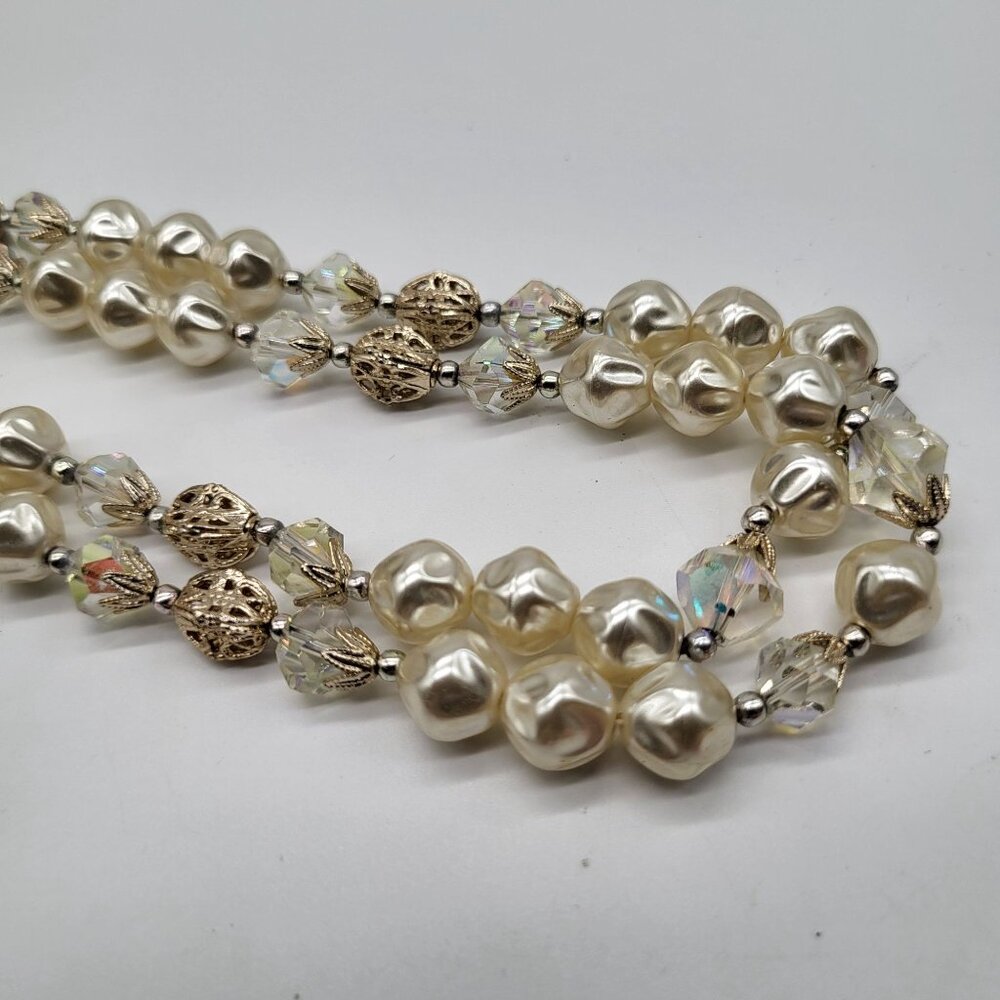 VTG Double Strand Faux Pearl and Faceted Bead Necklace JAPAN - Picture 7 of 15